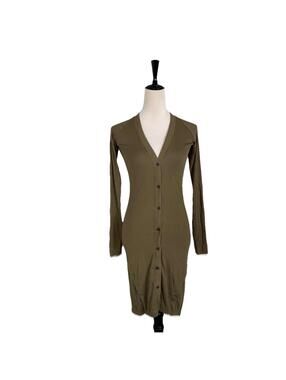 Alix NYC Long Sleeve Ribbed Knit Button Front Midi Dress Olive Green Size Small